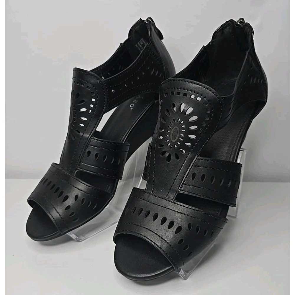 Pesaro Women's Margaret Peep Toe Wedge Sandals Black Size 7.5M